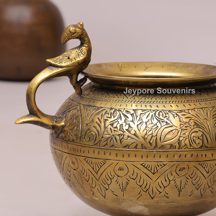 Brass Peacock Handle Decorative Pot for Luxury Home