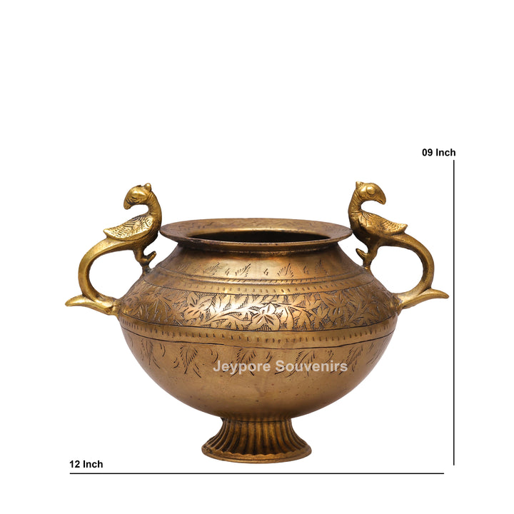 Traditional Antique Brass Decorative Planter with Peacock Handles