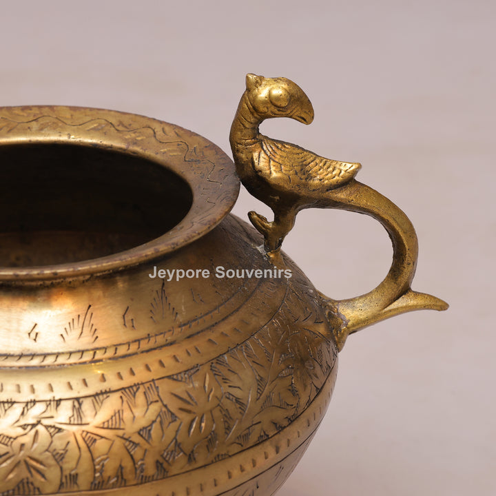Traditional Antique Brass Decorative Planter with Peacock Handles