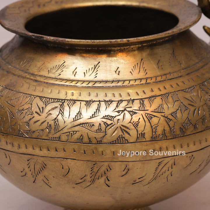 Traditional Antique Brass Decorative Planter with Peacock Handles