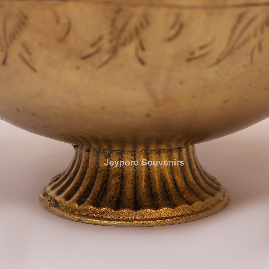 Traditional Antique Brass Decorative Planter with Peacock Handles
