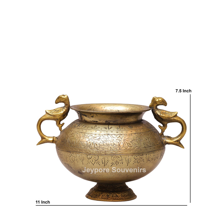 Handcrafted Antique Brass Planter With Peacock Handle for Luxury Home