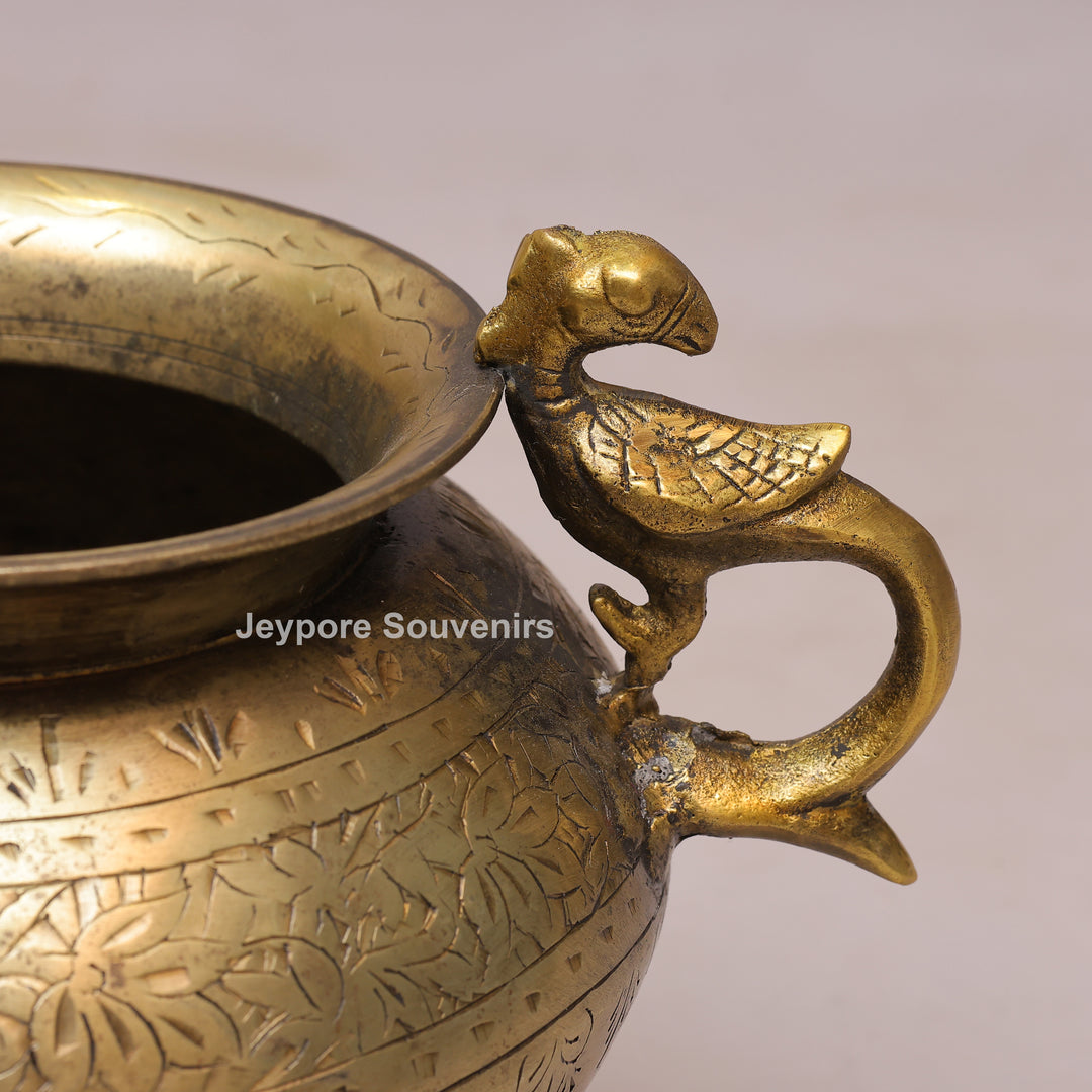 Handcrafted Antique Brass Planter With Peacock Handle for Luxury Home