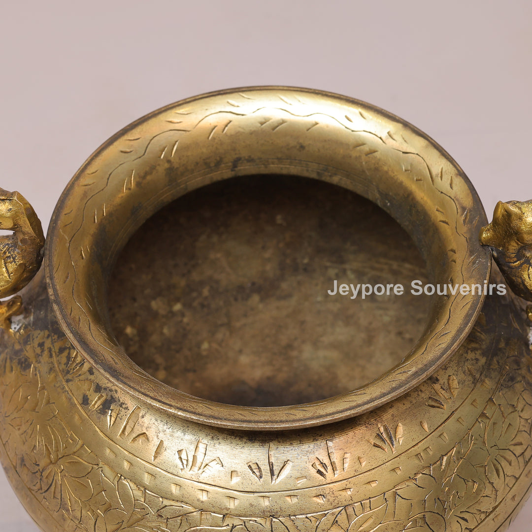 Handcrafted Antique Brass Planter With Peacock Handle for Luxury Home