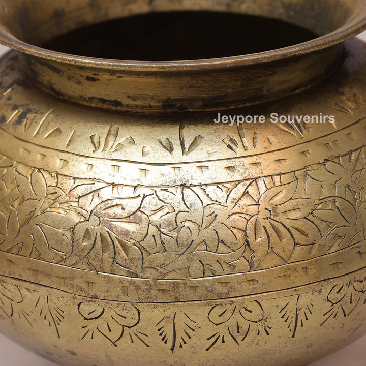 Handcrafted Antique Brass Planter With Peacock Handle for Luxury Home