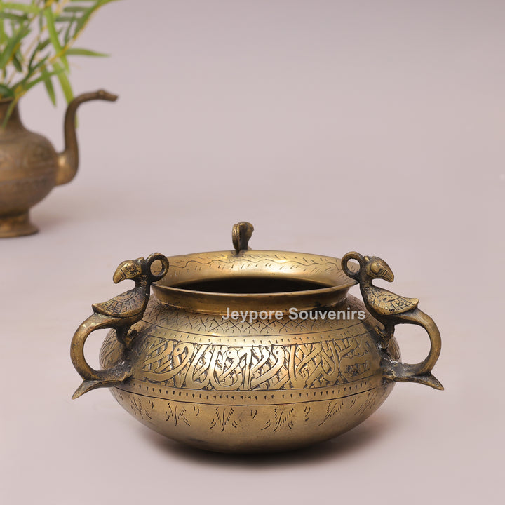 Antique Peacock Handle Brass Decorative Planter for Home Decor
