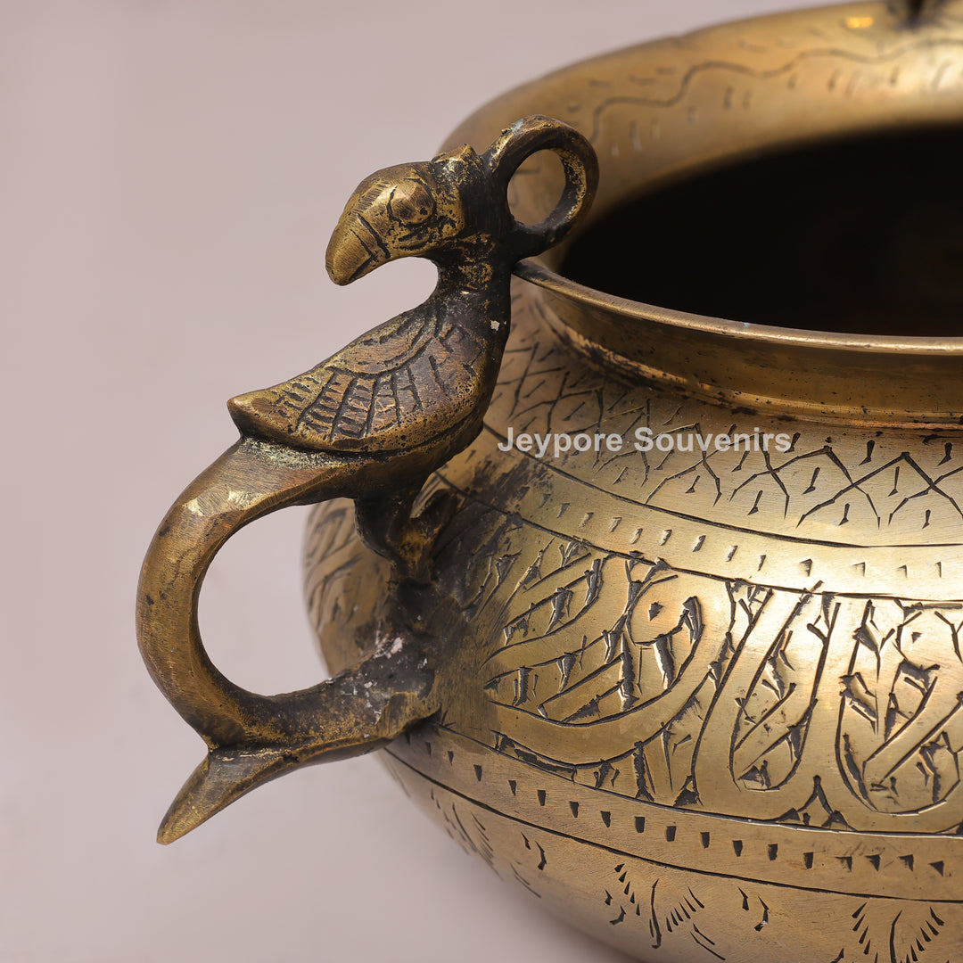 Antique Peacock Handle Brass Decorative Planter for Home Decor