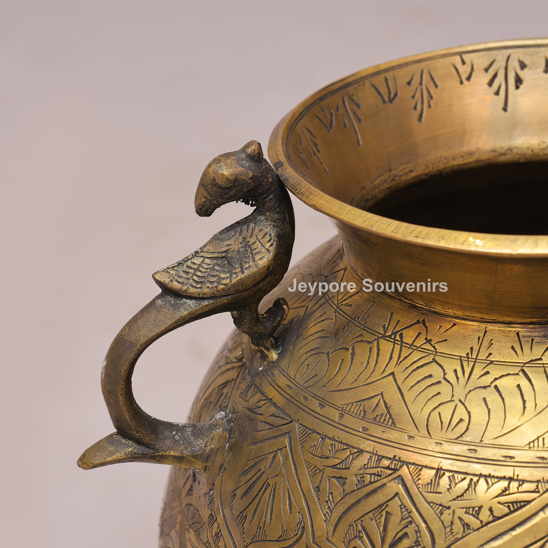 Handcrafted Peacock Handle Brass Decorative Planter Pot for Home Decor