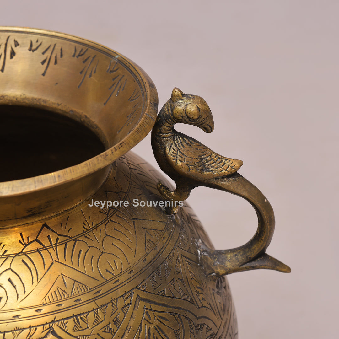 Handcrafted Peacock Handle Brass Decorative Planter Pot for Home Decor