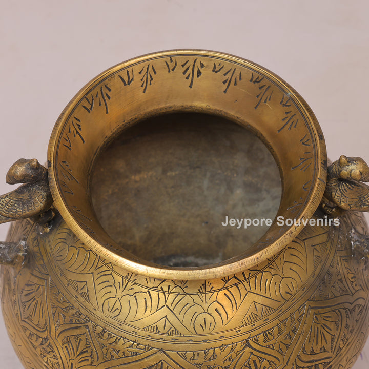Handcrafted Peacock Handle Brass Decorative Planter Pot for Home Decor