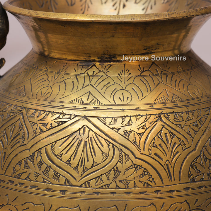 Handcrafted Peacock Handle Brass Decorative Planter Pot for Home Decor