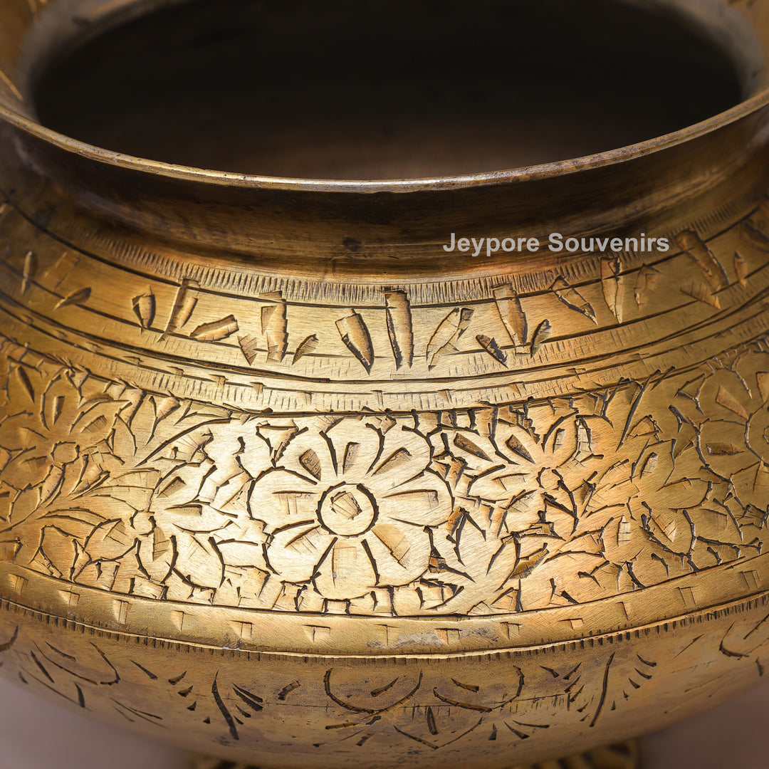 Handcrafted Antique Brass Planter with Peacock Handles