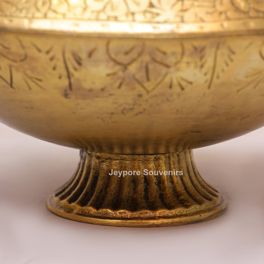 Handcrafted Antique Brass Planter with Peacock Handles