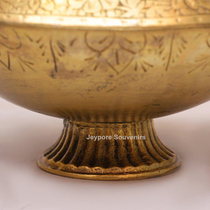 Handcrafted Antique Brass Planter with Peacock Handles