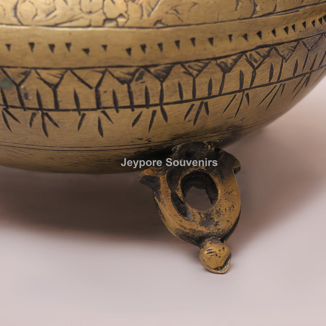 Traditional Antique Brass Planter Pot with Peacock Handles