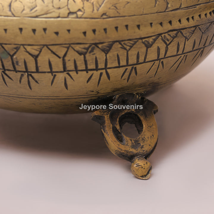 Traditional Antique Brass Planter Pot with Peacock Handles