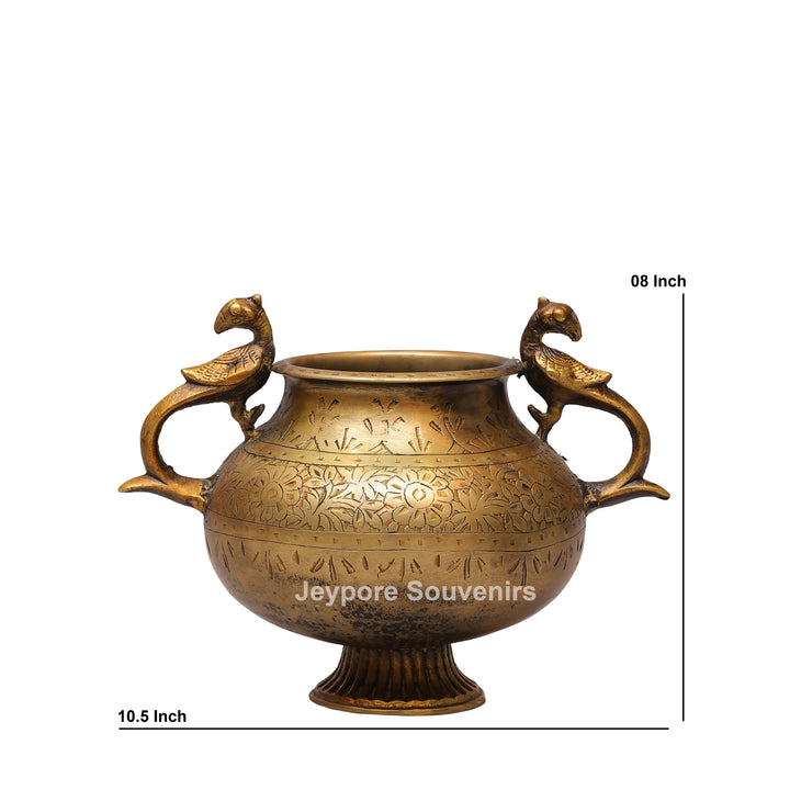 Vintage Style Antique Brass Planter Pot with Peacock Handles