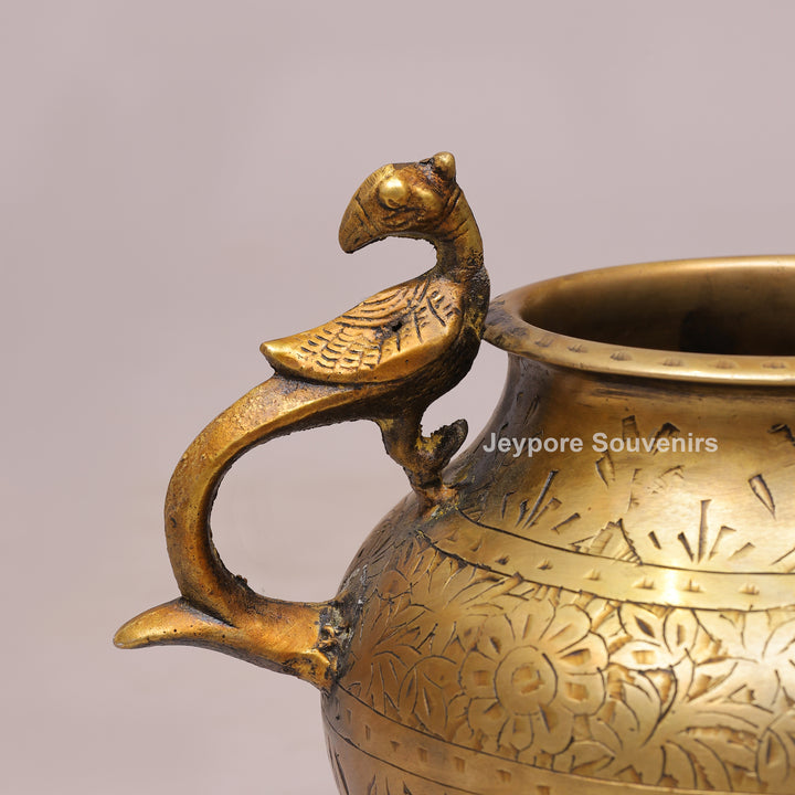Vintage Style Antique Brass Planter Pot with Peacock Handles