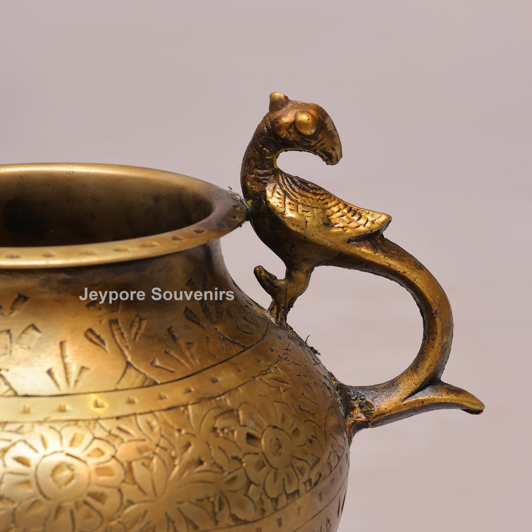 Vintage Style Antique Brass Planter Pot with Peacock Handles