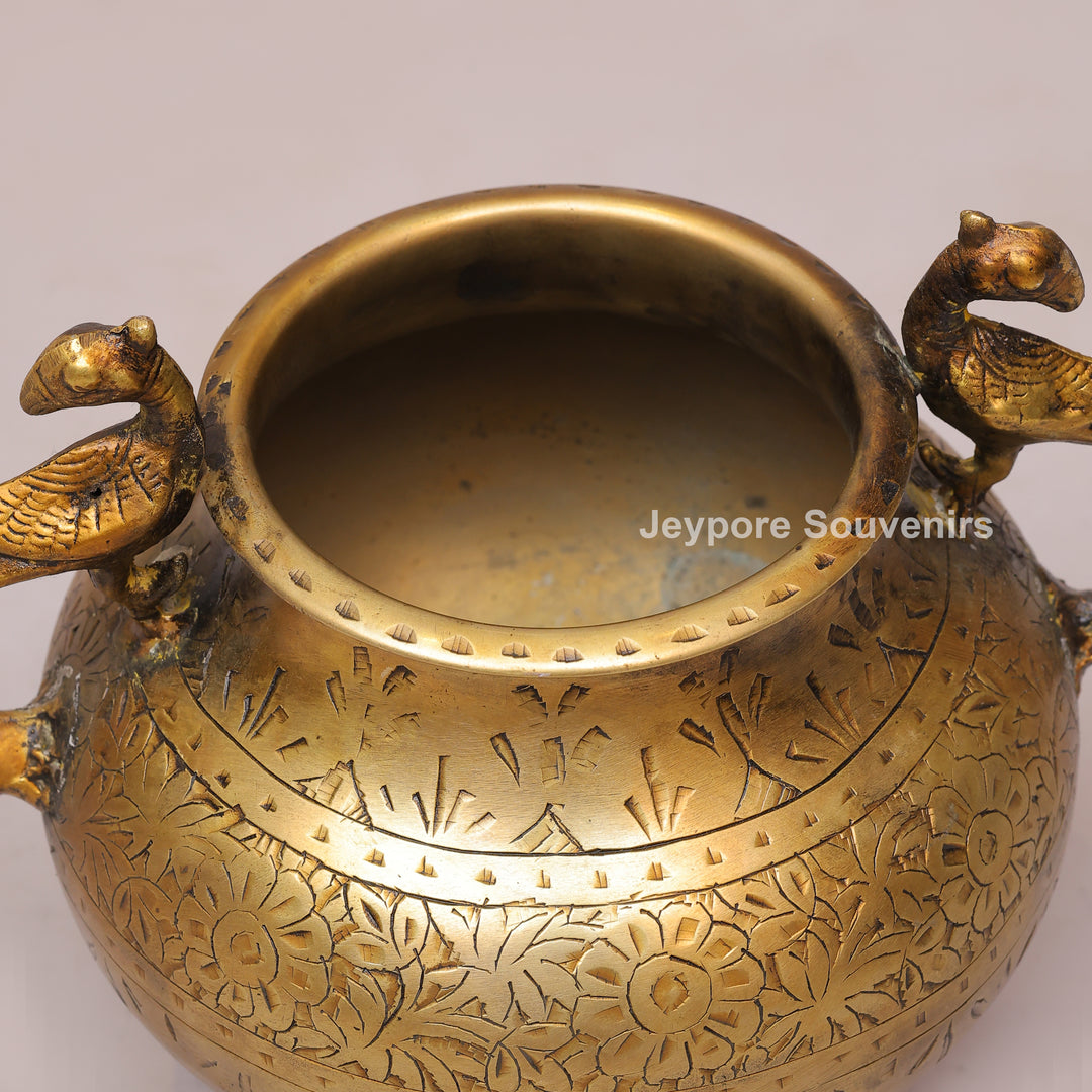 Vintage Style Antique Brass Planter Pot with Peacock Handles