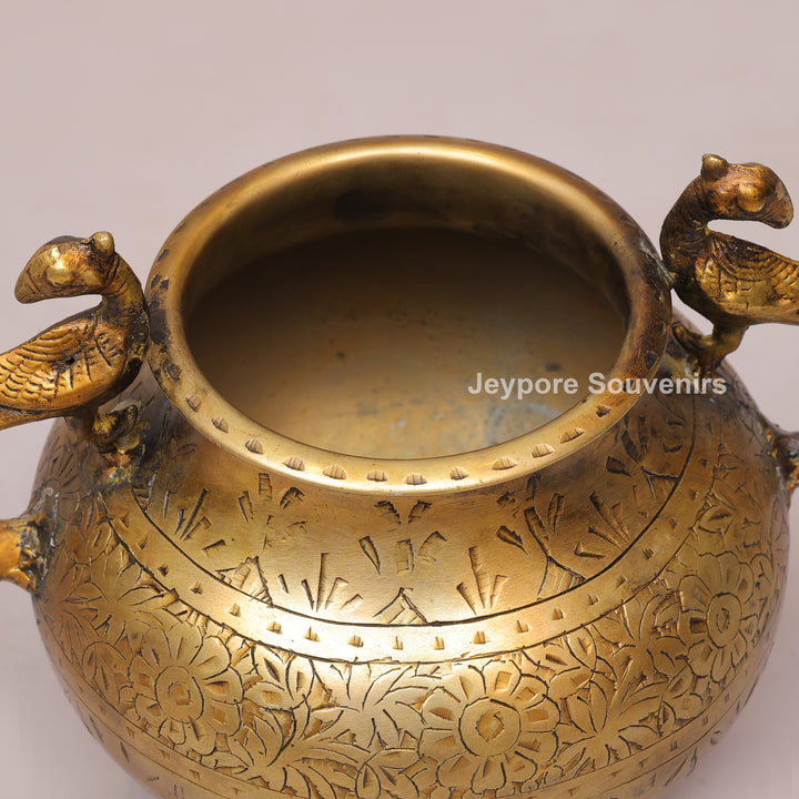 Vintage Style Antique Brass Planter Pot with Peacock Handles
