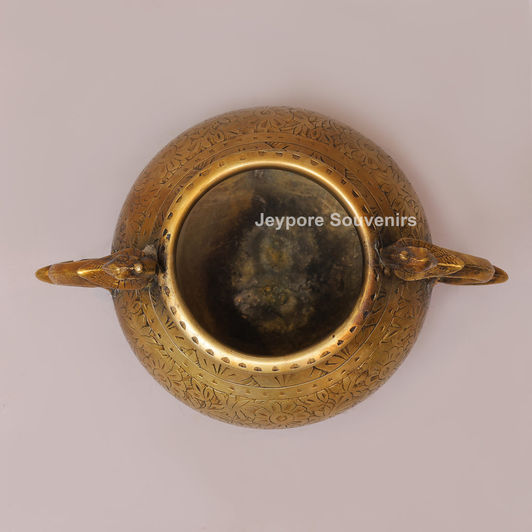 Vintage Style Antique Brass Planter Pot with Peacock Handles