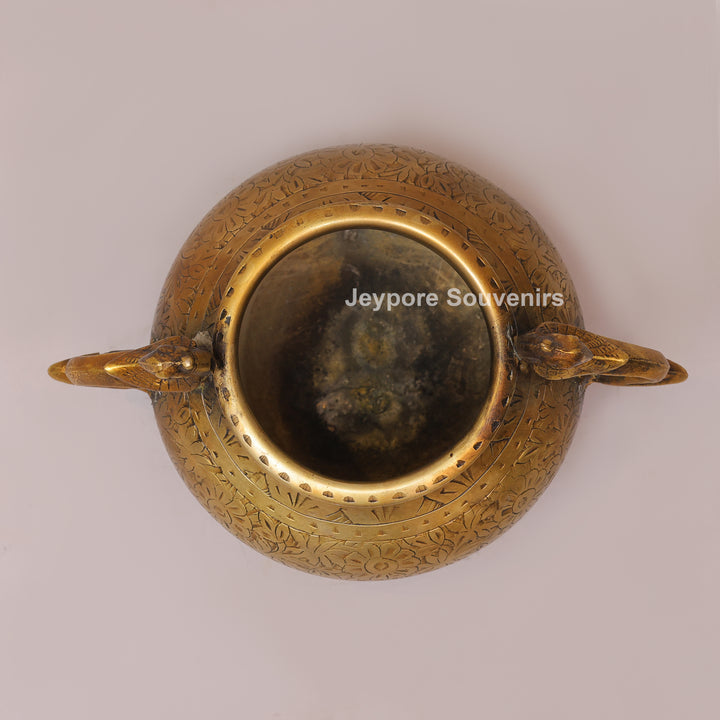 Vintage Style Antique Brass Planter Pot with Peacock Handles
