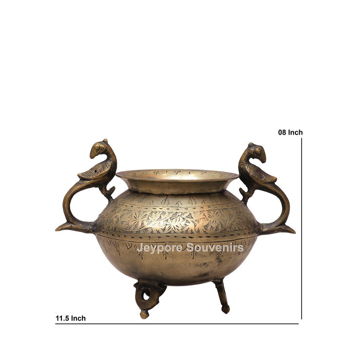 Vintage Style Brass Planter Pot with Peacock Handles
