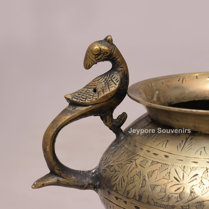 Vintage Style Brass Planter Pot with Peacock Handles