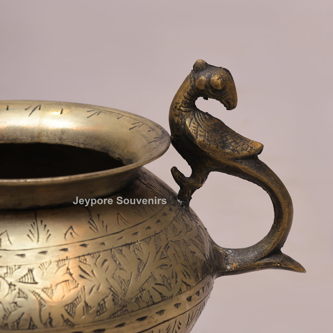 Vintage Style Brass Planter Pot with Peacock Handles