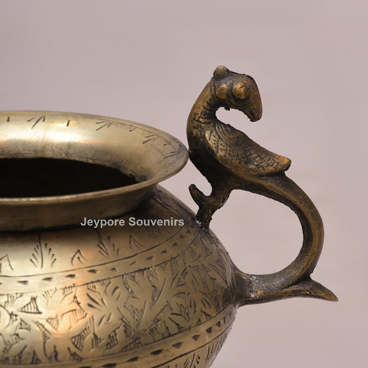 Vintage Style Brass Planter Pot with Peacock Handles