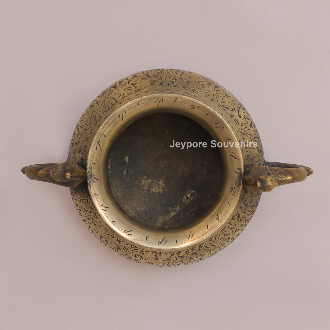 Vintage Style Brass Planter Pot with Peacock Handles