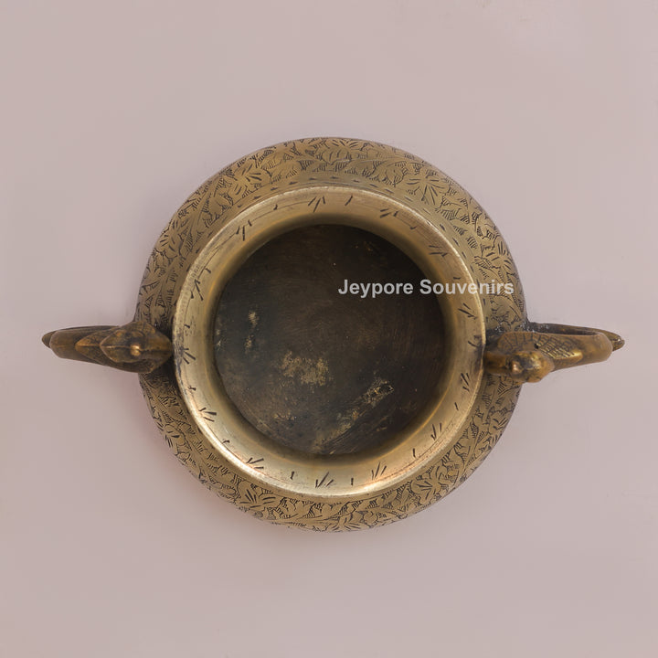 Vintage Style Brass Planter Pot with Peacock Handles