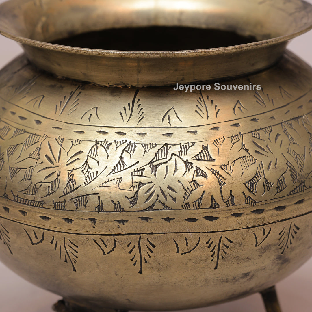 Vintage Style Brass Planter Pot with Peacock Handles
