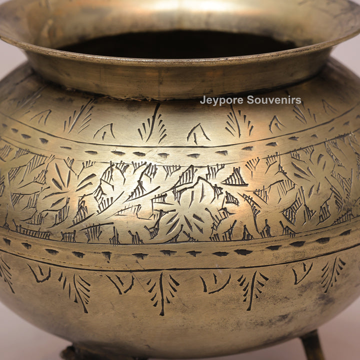 Vintage Style Brass Planter Pot with Peacock Handles