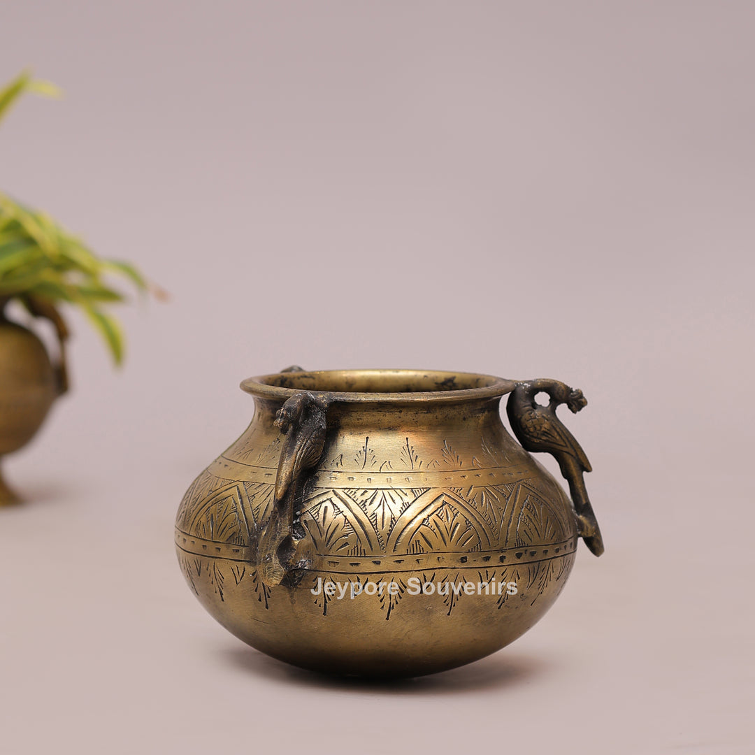 Vintage-Style Handcrafted Antique Brass Planter With geometric and floral motifs