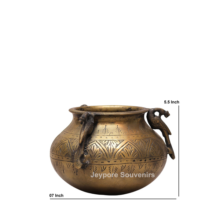 Vintage-Style Handcrafted Antique Brass Planter With geometric and floral motifs