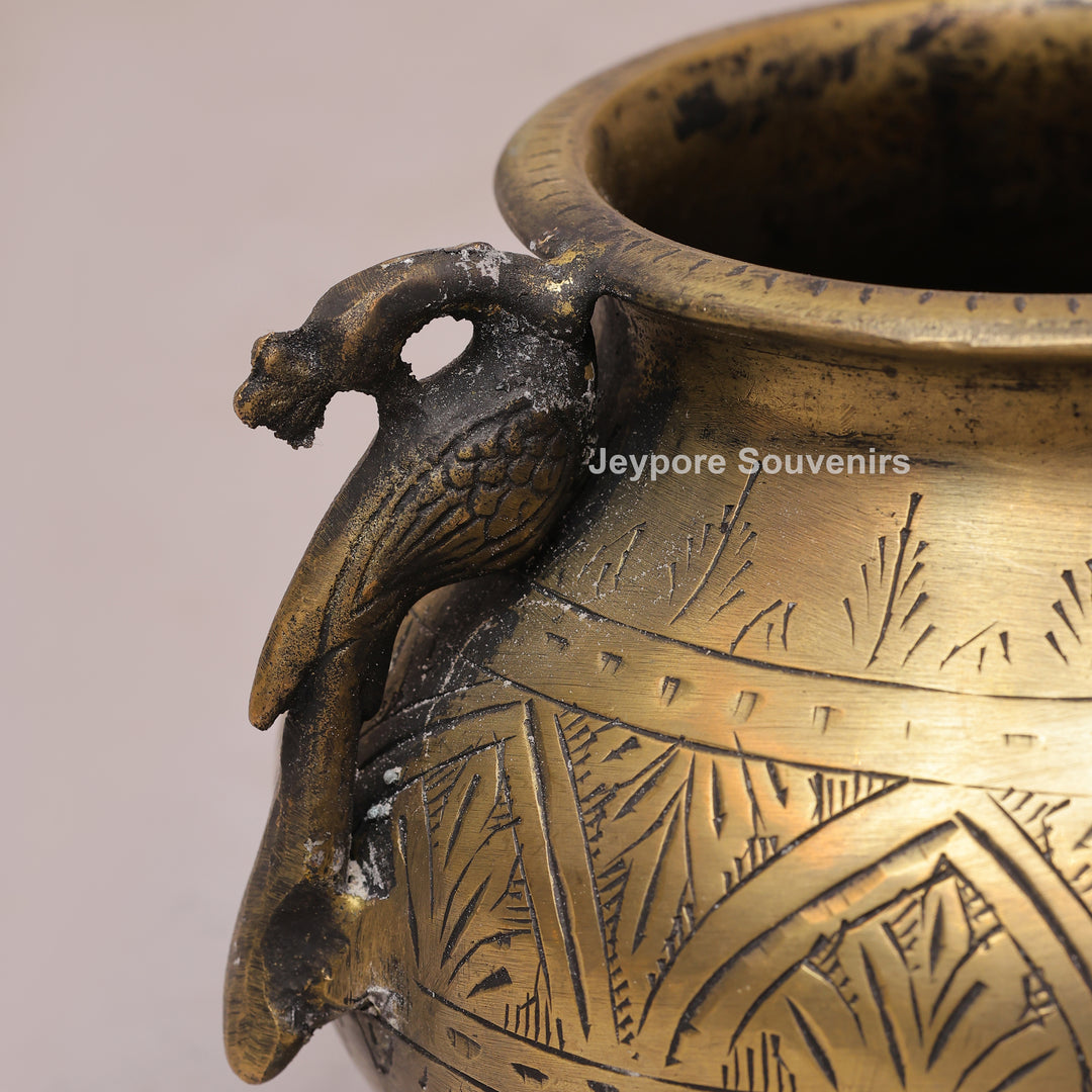 Vintage-Style Handcrafted Antique Brass Planter With geometric and floral motifs