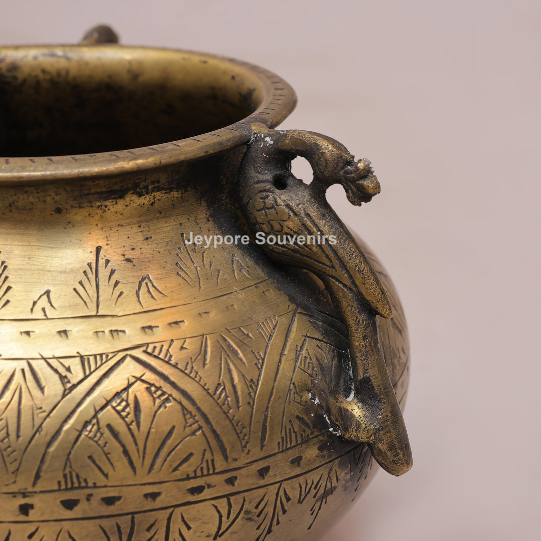 Vintage-Style Handcrafted Antique Brass Planter With geometric and floral motifs