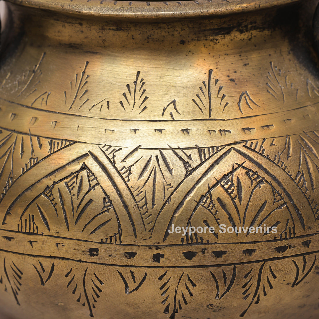 Vintage-Style Handcrafted Antique Brass Planter With geometric and floral motifs