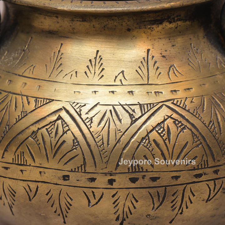 Vintage-Style Handcrafted Antique Brass Planter With geometric and floral motifs