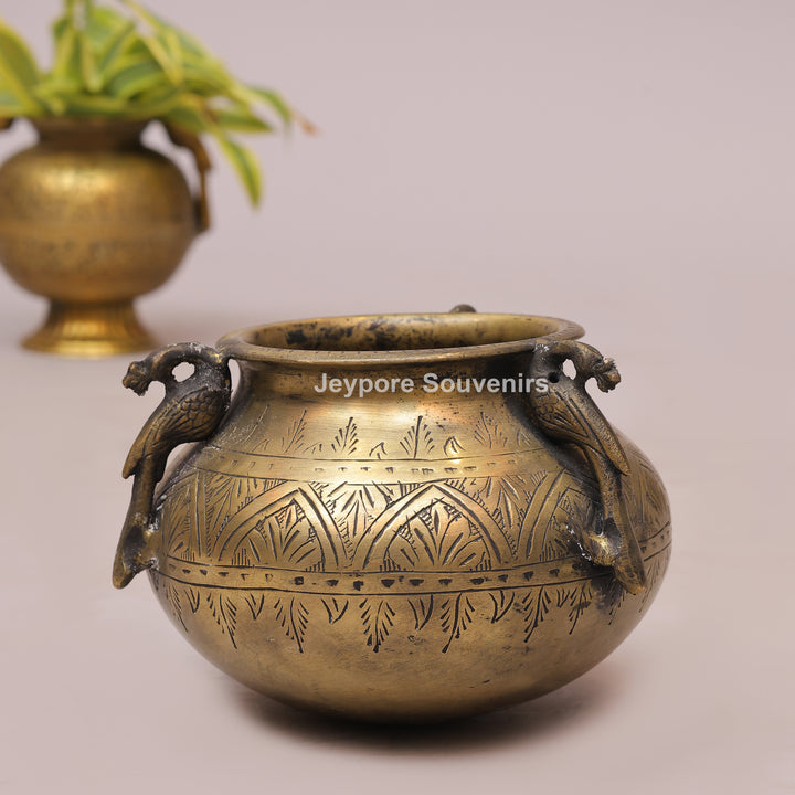 Vintage-Style Handcrafted Antique Brass Planter With geometric and floral motifs