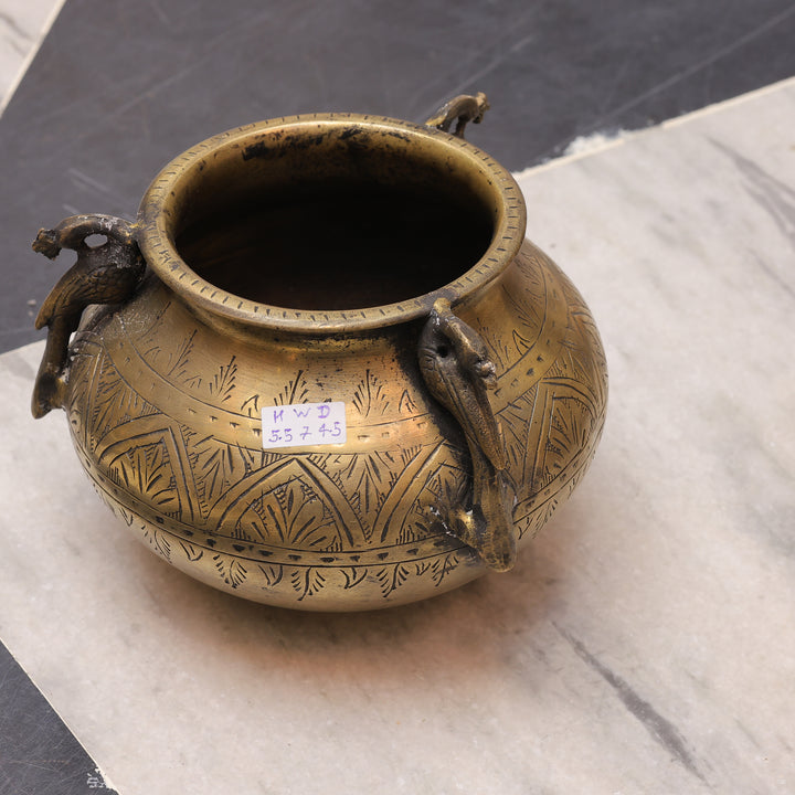 Vintage-Style Handcrafted Antique Brass Planter With geometric and floral motifs