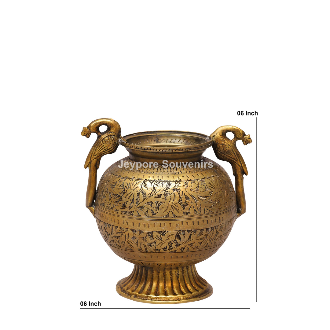 Handcrafted Brass Planter with Graceful Peacock-Shaped Side Handles
