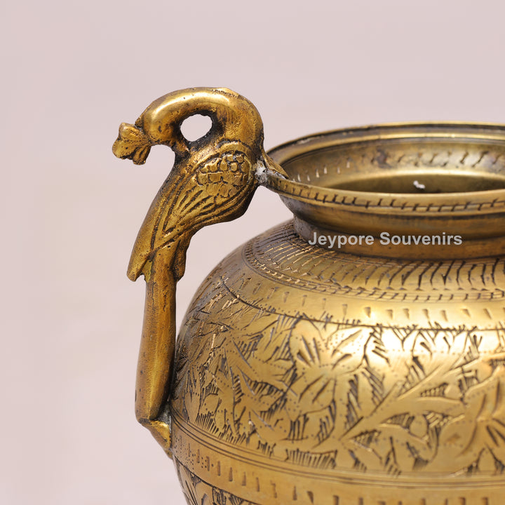 Handcrafted Brass Planter with Graceful Peacock-Shaped Side Handles