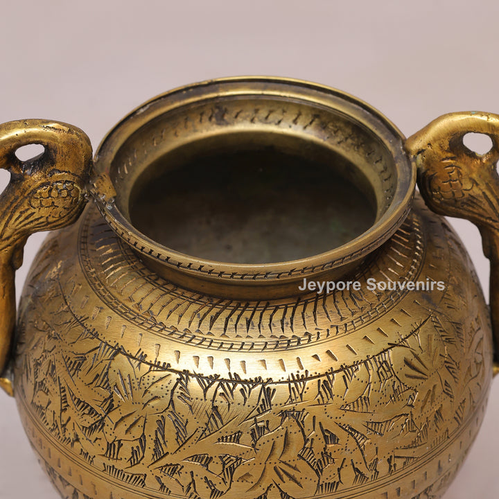Handcrafted Brass Planter with Graceful Peacock-Shaped Side Handles