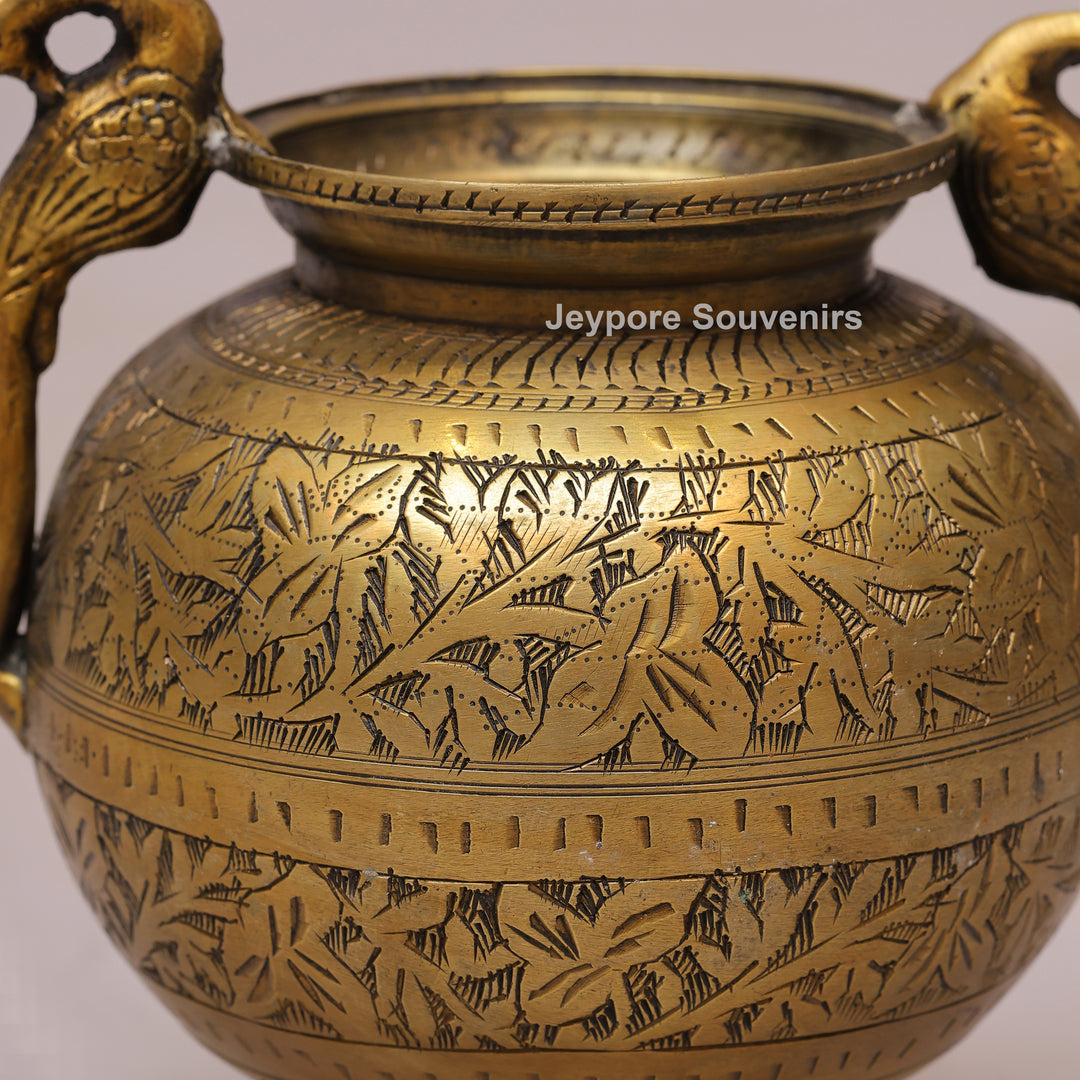 Handcrafted Brass Planter with Graceful Peacock-Shaped Side Handles