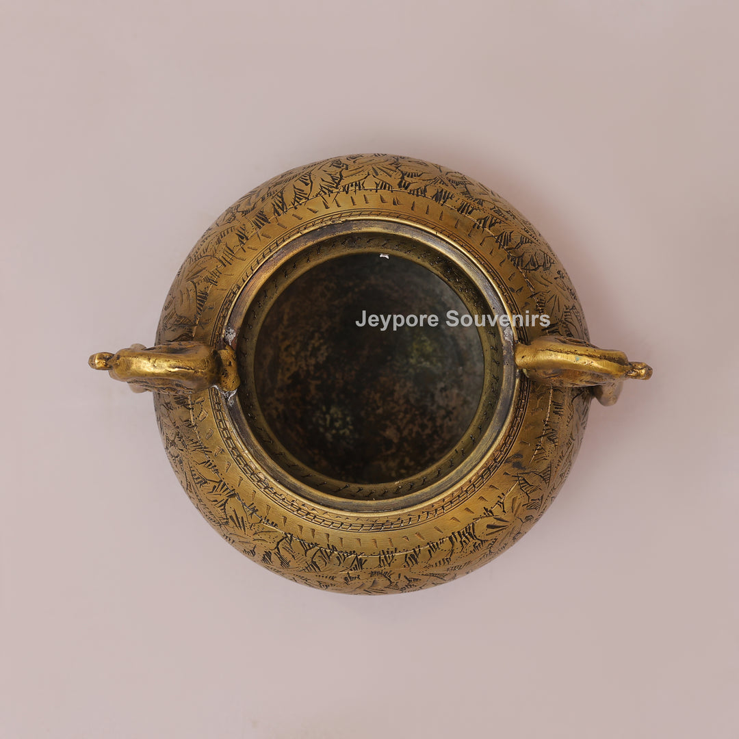 Handcrafted Brass Planter with Graceful Peacock-Shaped Side Handles