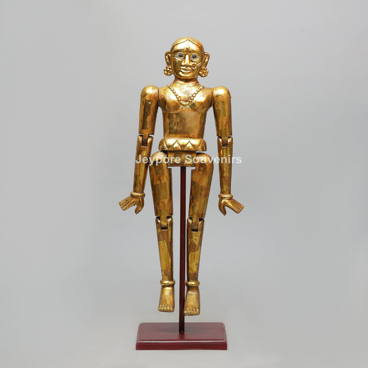 Handcrafted Antique Gold Wooden Puppet Figures Set