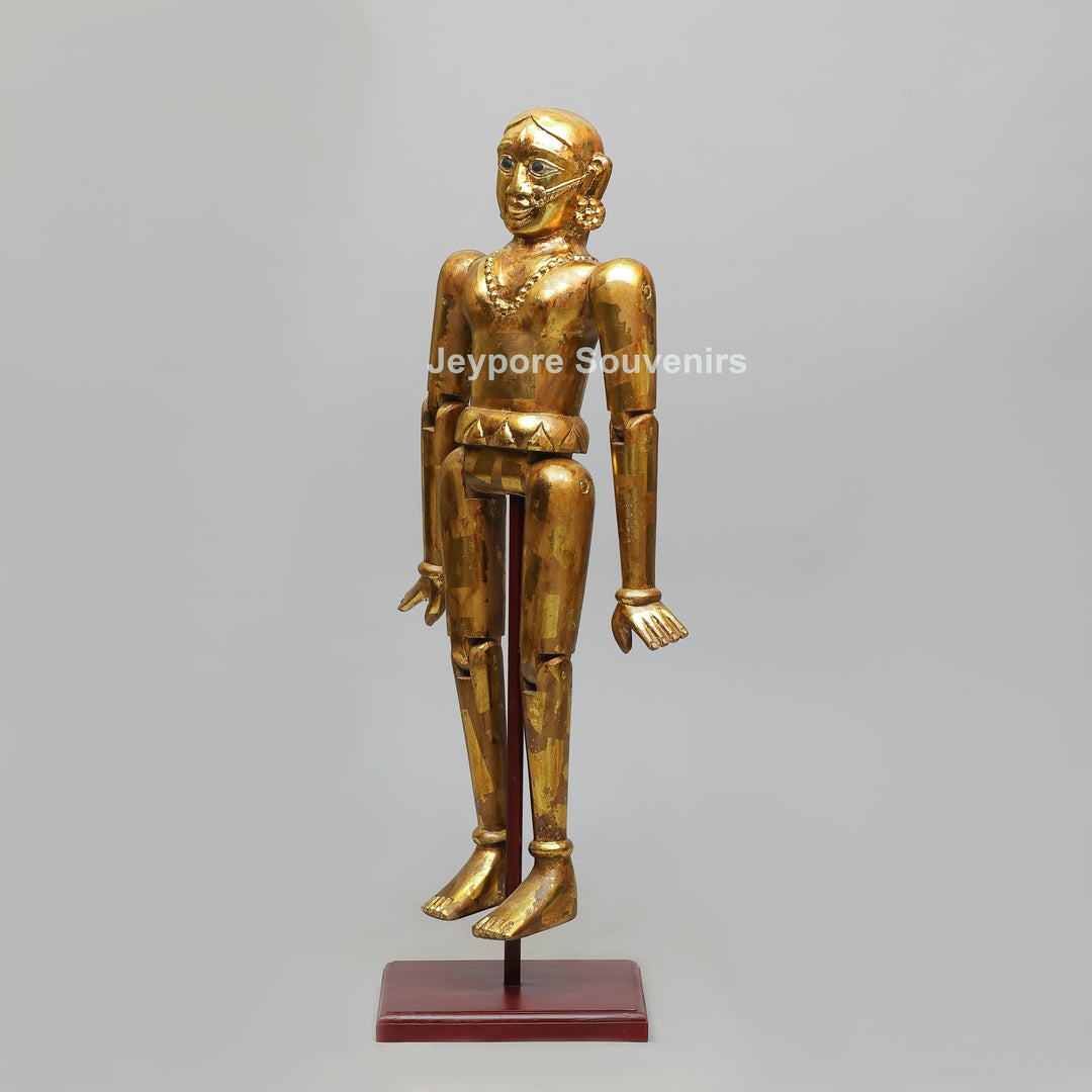 Handcrafted Antique Gold Wooden Puppet Figures Set